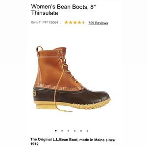 LL Bean Women’s Bean Duck Boots, 8” Thinsulate - Size 9